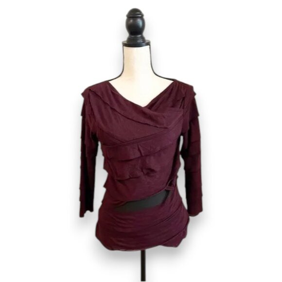 🍂BOGO🍂 
Max Studio Maroon Asymmetrical Ruffled With Mesh Top NWT - Small - Picture 1 of 8